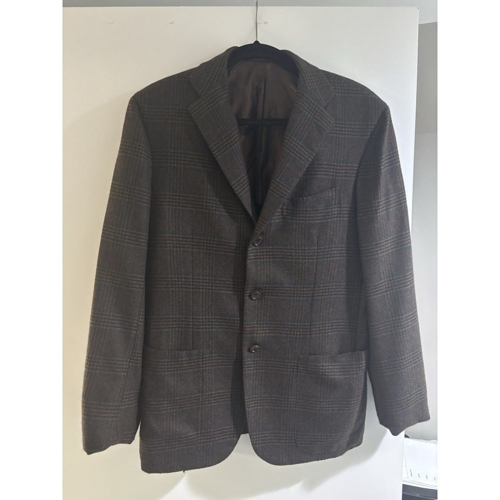 Kiton Napoli 100% Cashmere Sport Coat Brown Plaid EU 48 / US 38 Made in Italy